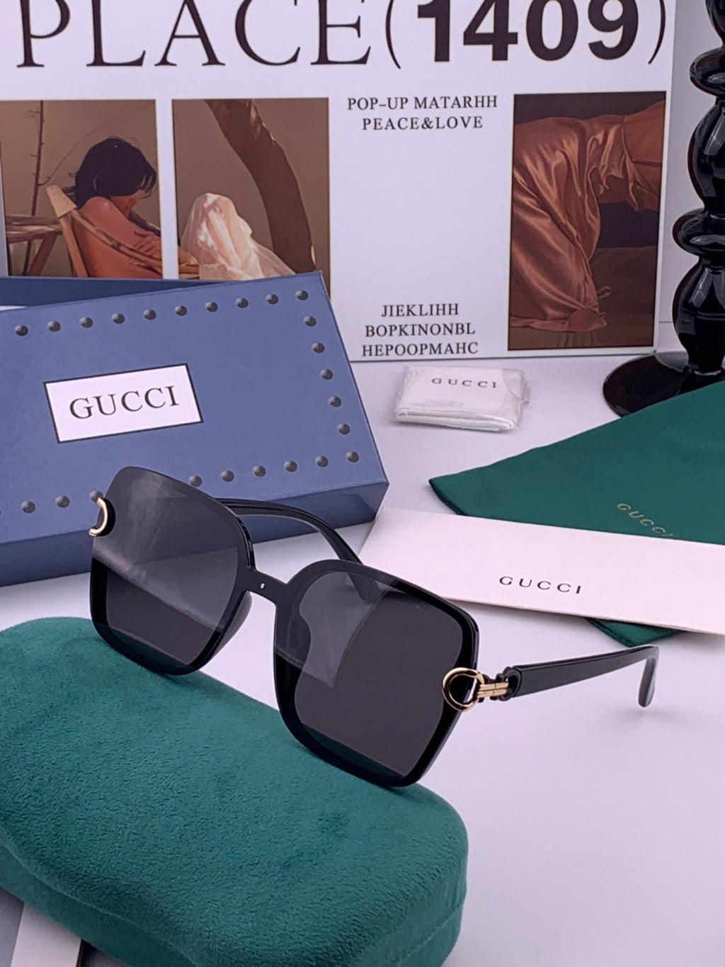 Gucci G9223 Polarized Square Black Lens Sunglasses for Men & Women - detail image 4
