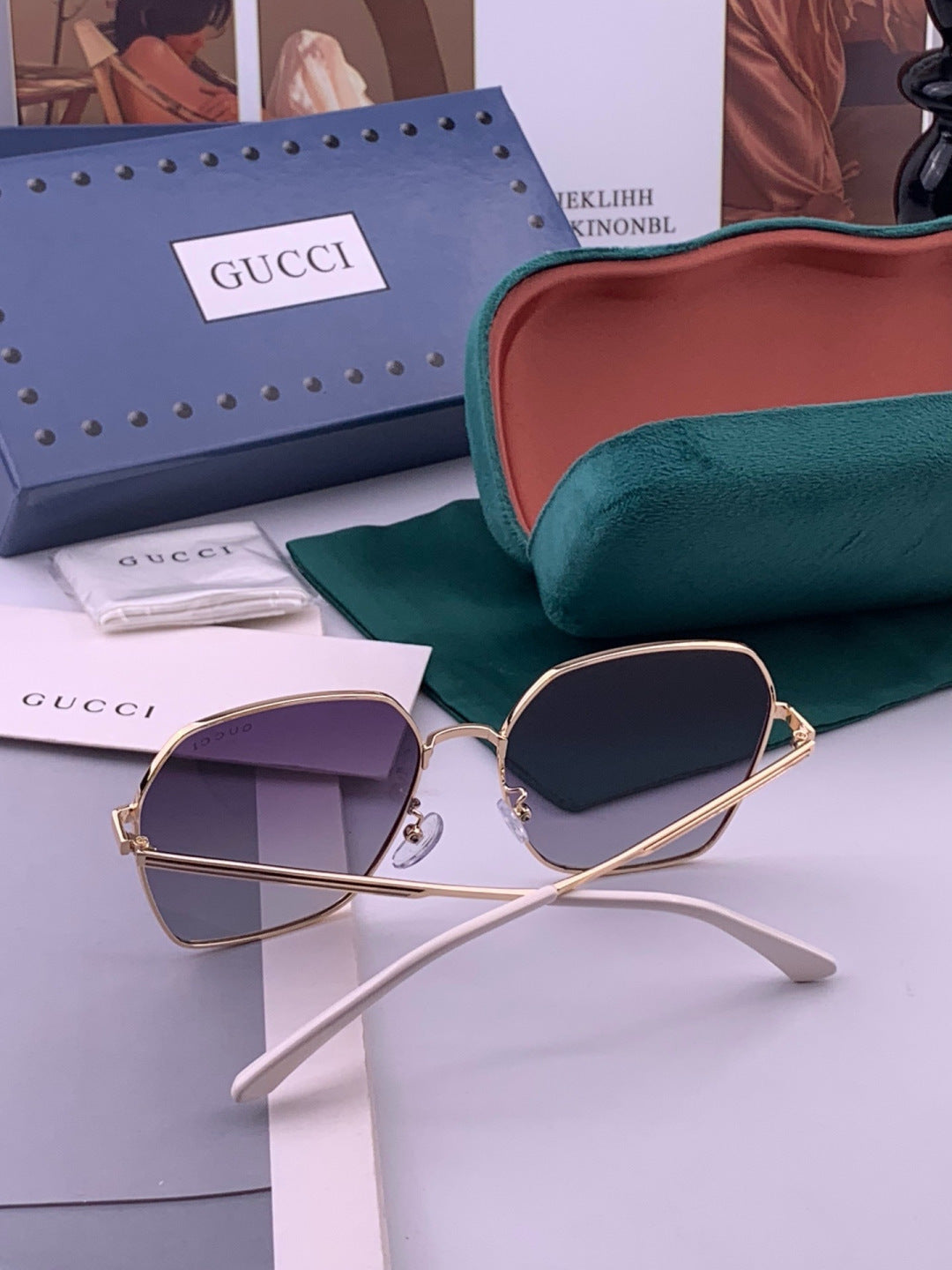 Gucci G5826 Metal Square Black Lens Sunglasses for Men & Women - detail image 6