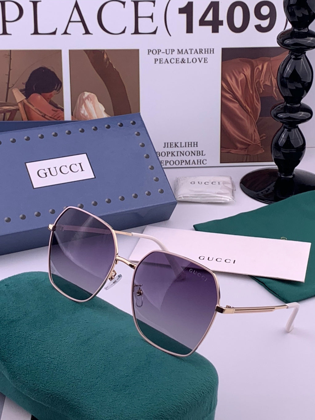 Gucci G5826 Metal Square Black Lens Sunglasses for Men & Women - detail image 2
