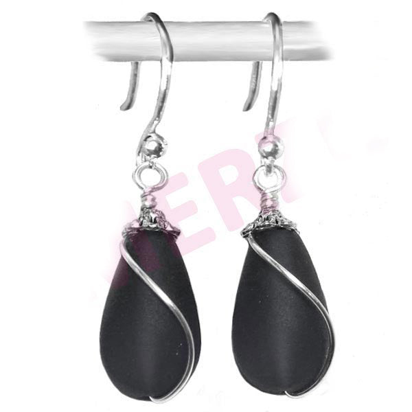 Artisan earrings sterling silver or 14kg-filled Sea Glass 18mm drop bead 25mm dangles - U PICK color