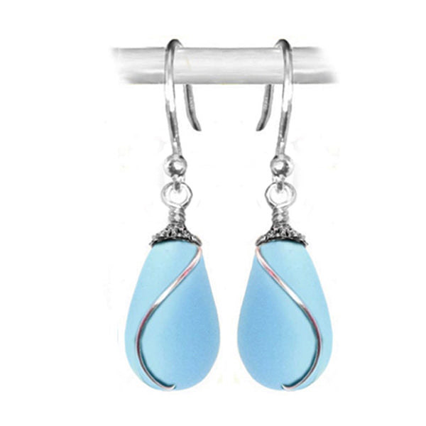 Artisan earrings sterling silver or 14kg-filled Sea Glass 18mm drop bead 25mm dangles - U PICK color