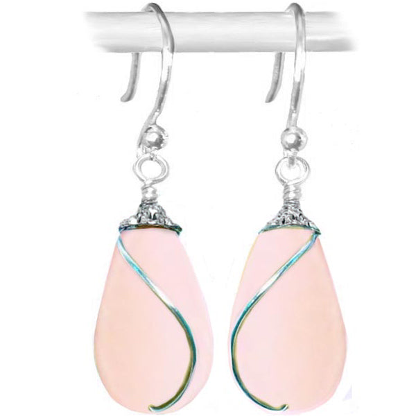 Artisan earrings sterling silver or 14kg-filled Sea Glass 18mm drop bead 25mm dangles - U PICK color