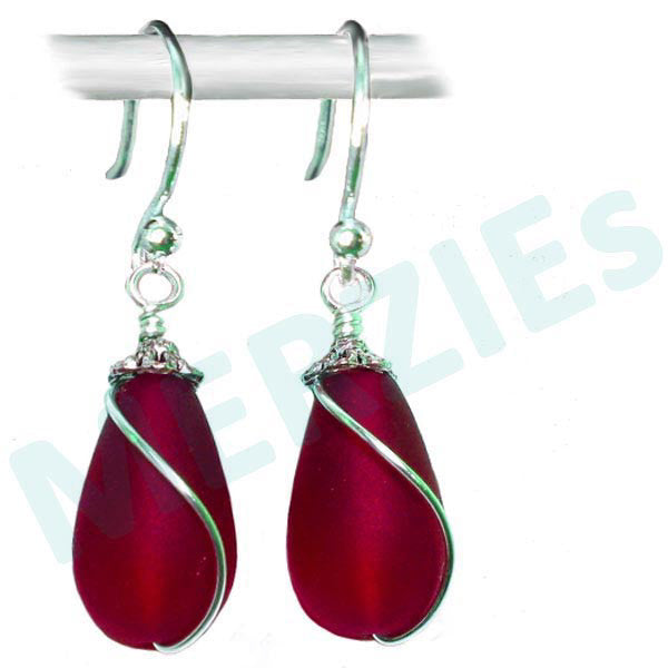 Artisan earrings sterling silver or 14kg-filled Sea Glass 18mm drop bead 25mm dangles - U PICK color