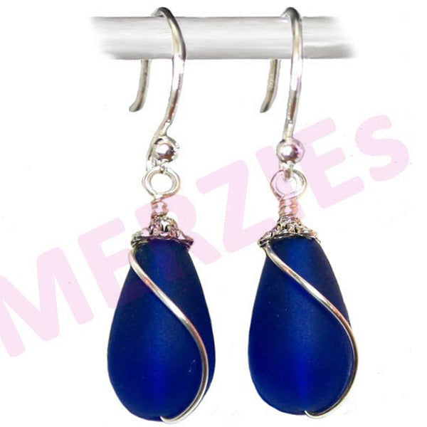 Artisan earrings sterling silver or 14kg-filled Sea Glass 18mm drop bead 25mm dangles - U PICK color