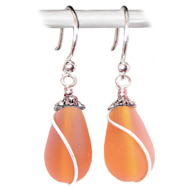 Artisan earrings sterling silver or 14kg-filled Sea Glass 18mm drop bead 25mm dangles - U PICK color