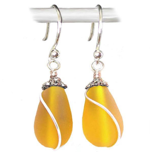 Artisan earrings sterling silver or 14kg-filled Sea Glass 18mm drop bead 25mm dangles - U PICK color