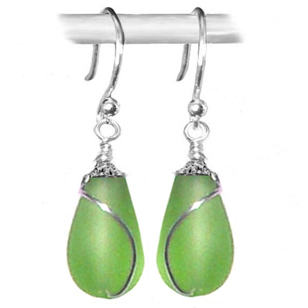 Artisan earrings sterling silver or 14kg-filled Sea Glass 18mm drop bead 25mm dangles - U PICK color