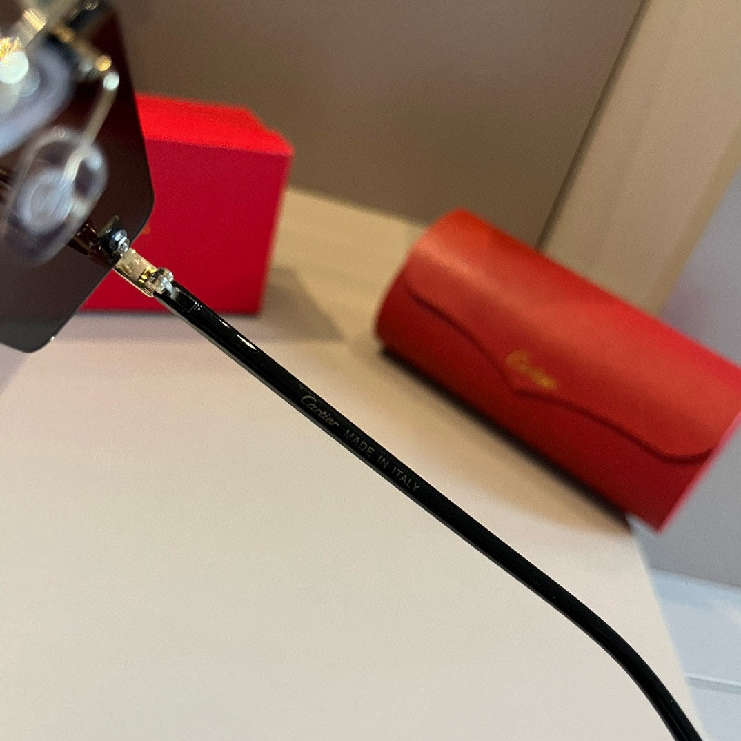 Cartier Lightweight Metal Rimless Brown Lens Sunglasses for Men & Wom - 935060 - detail image 9