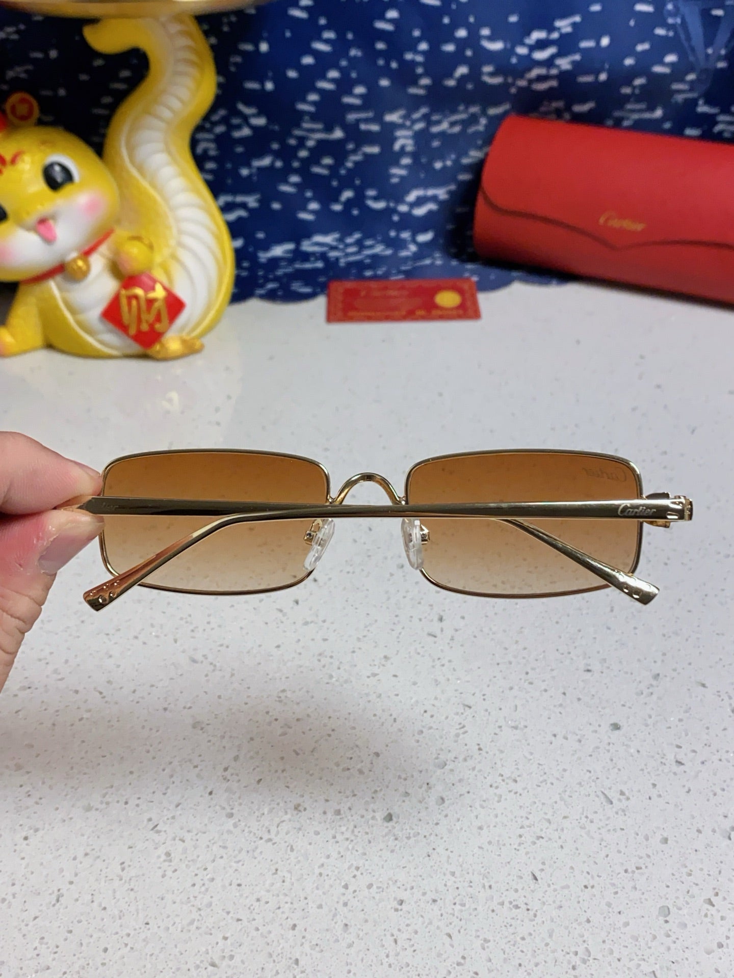 Cartier CT0473S Metal Square Orange Lens Sunglasses for Men & Women - detail image 5
