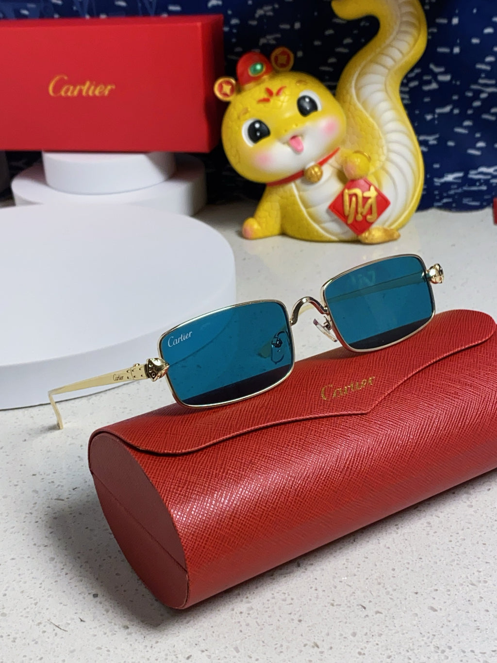 Cartier CT0473S Metal Square Blue Lens Sunglasses for Men & Women - detail image 9
