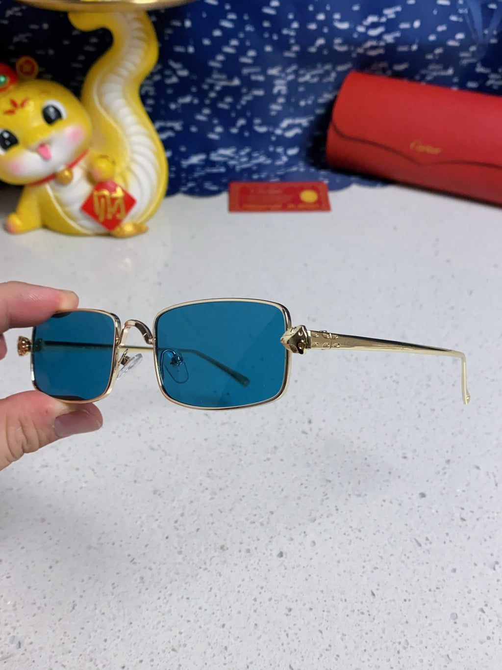Cartier CT0473S Metal Square Blue Lens Sunglasses for Men & Women - detail image 6