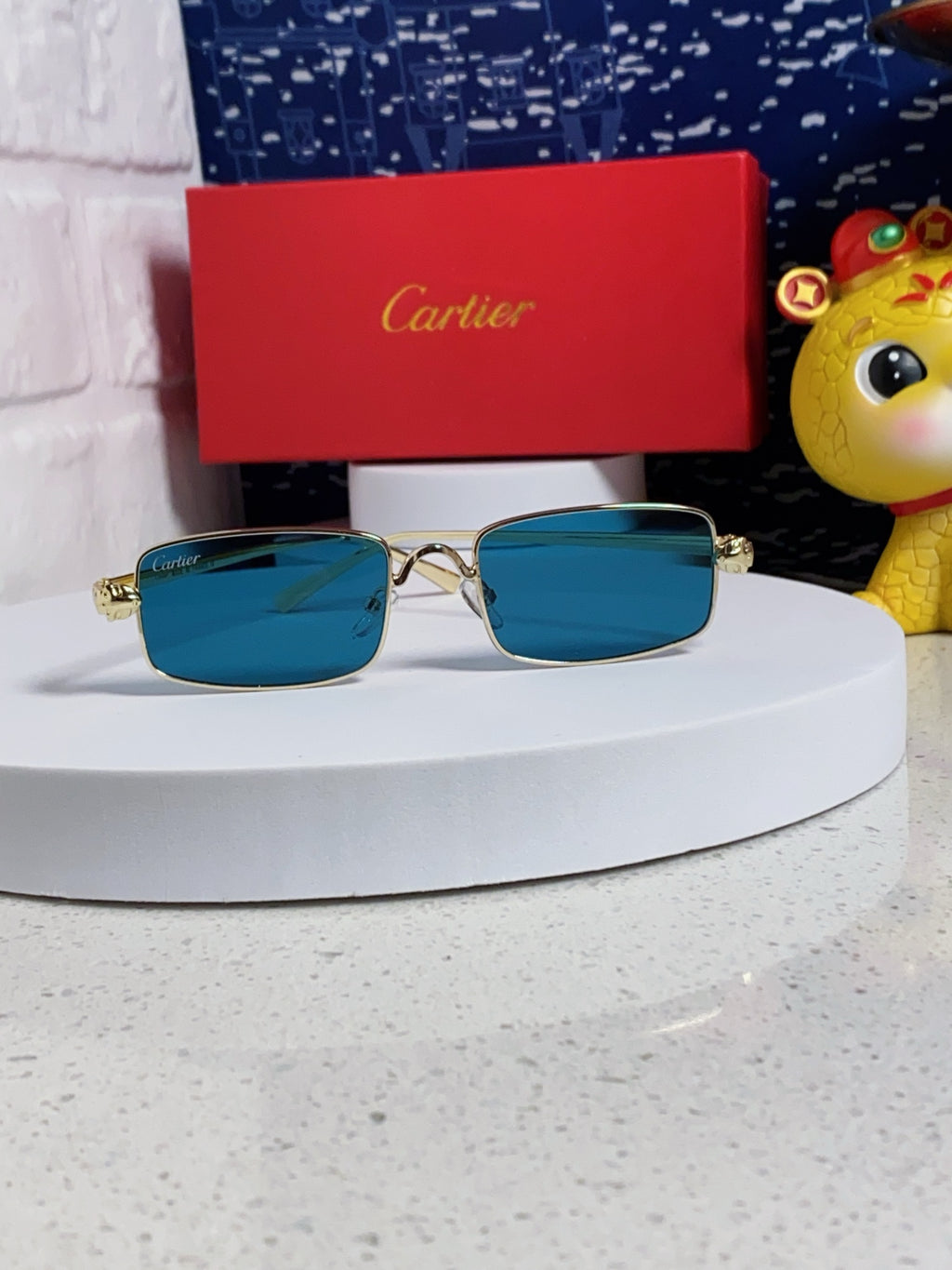 Cartier CT0473S Metal Square Blue Lens Sunglasses for Men & Women - detail image 2