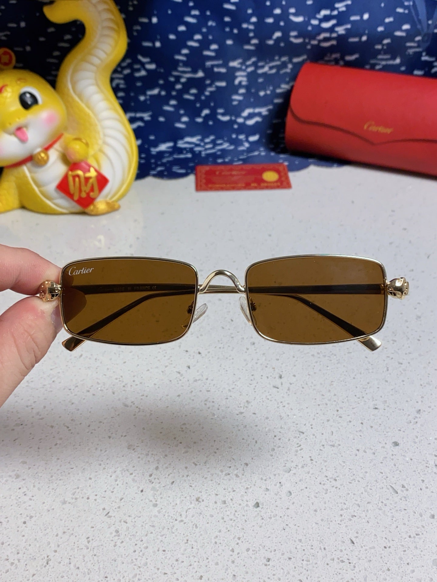 Cartier CT0473S Metal Square Brown Lens Sunglasses for Men & Women - detail image 4