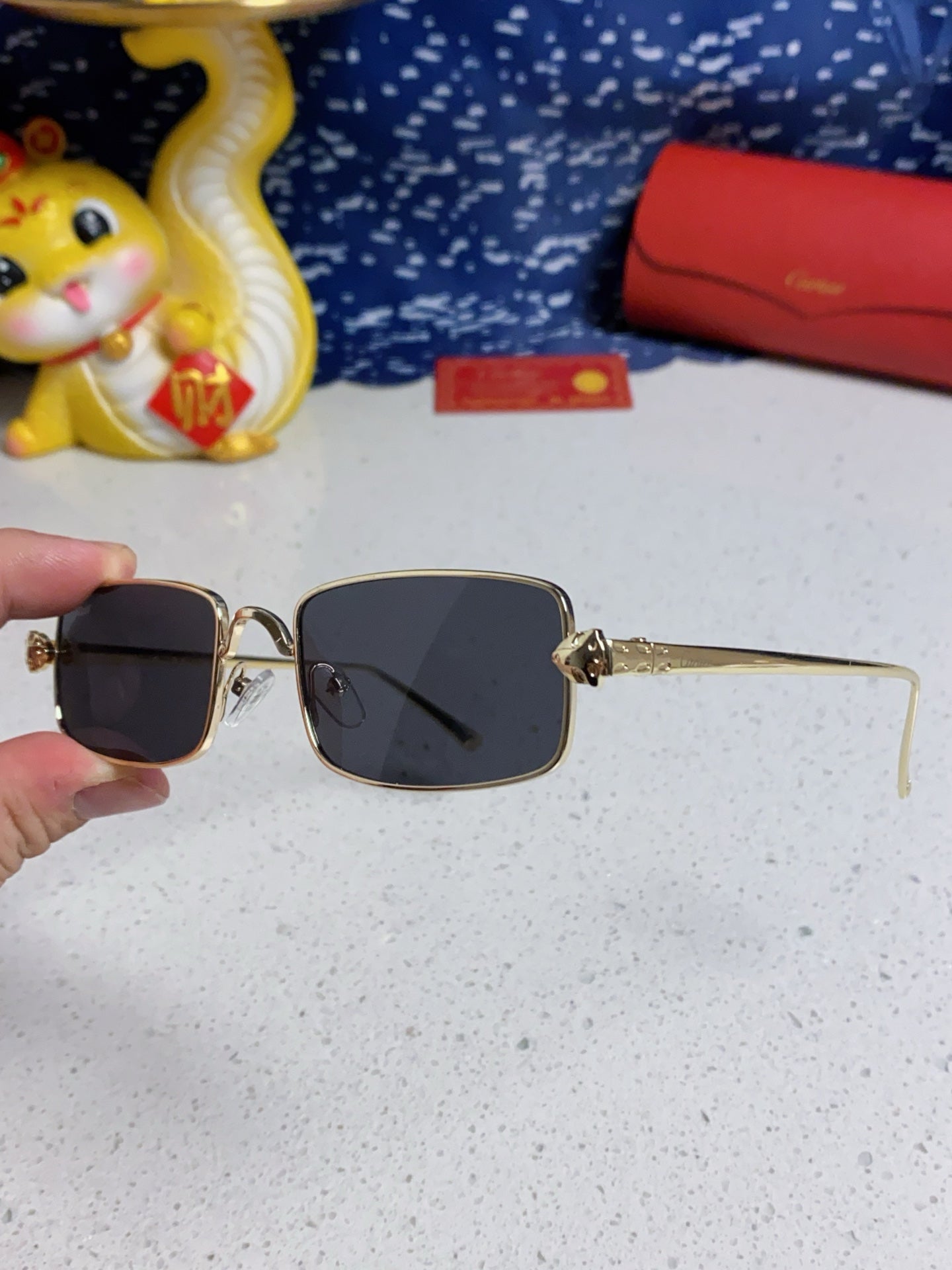 Cartier CT0473S Metal Square Red Lens Sunglasses for Men & Women - detail image 7