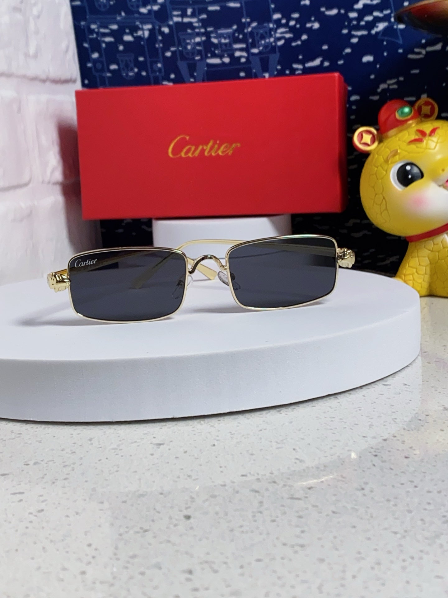 Cartier CT0473S Metal Square Red Lens Sunglasses for Men & Women - detail image 3