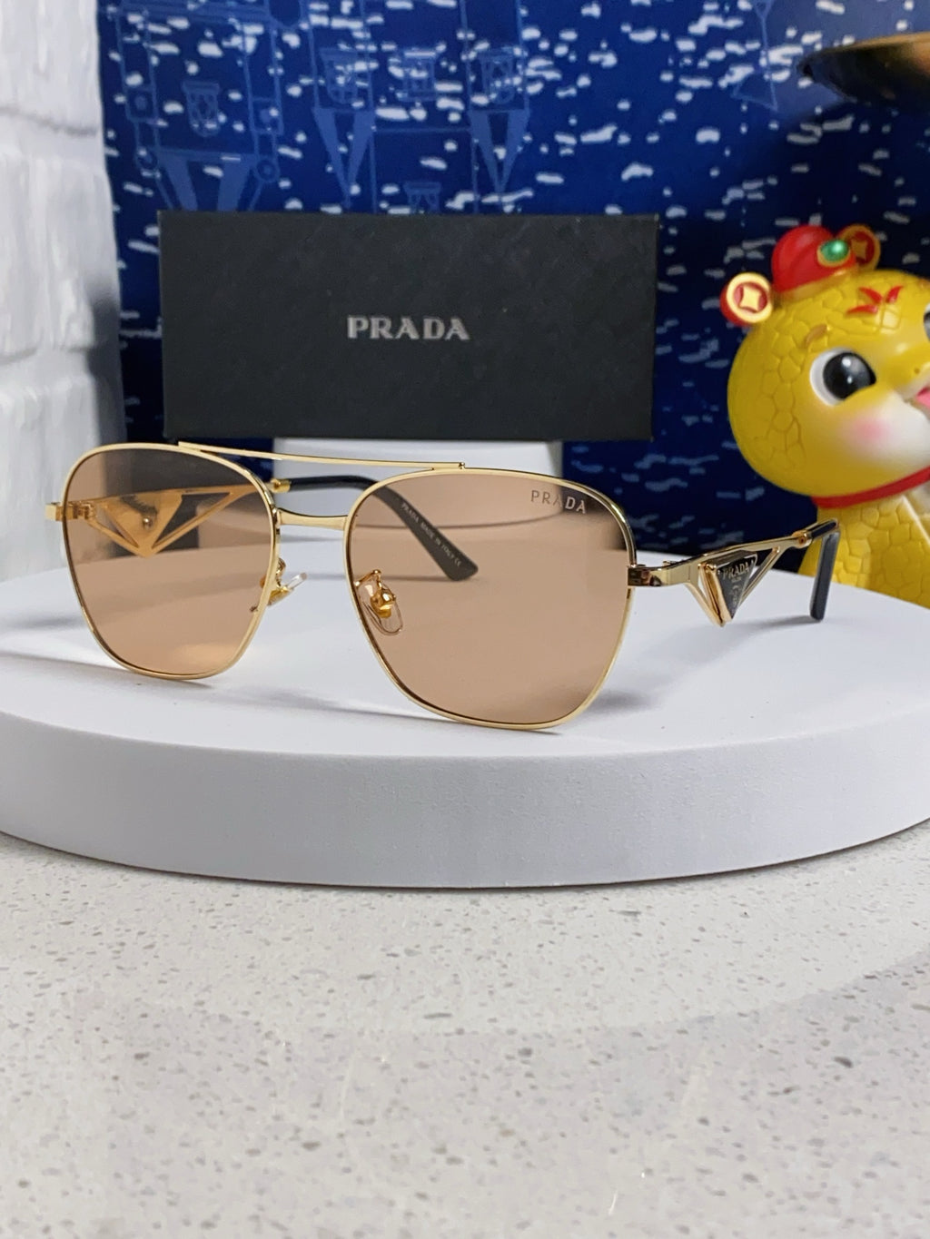 Prada Metal Fashion Gold Lens Sunglasses for Men & Women