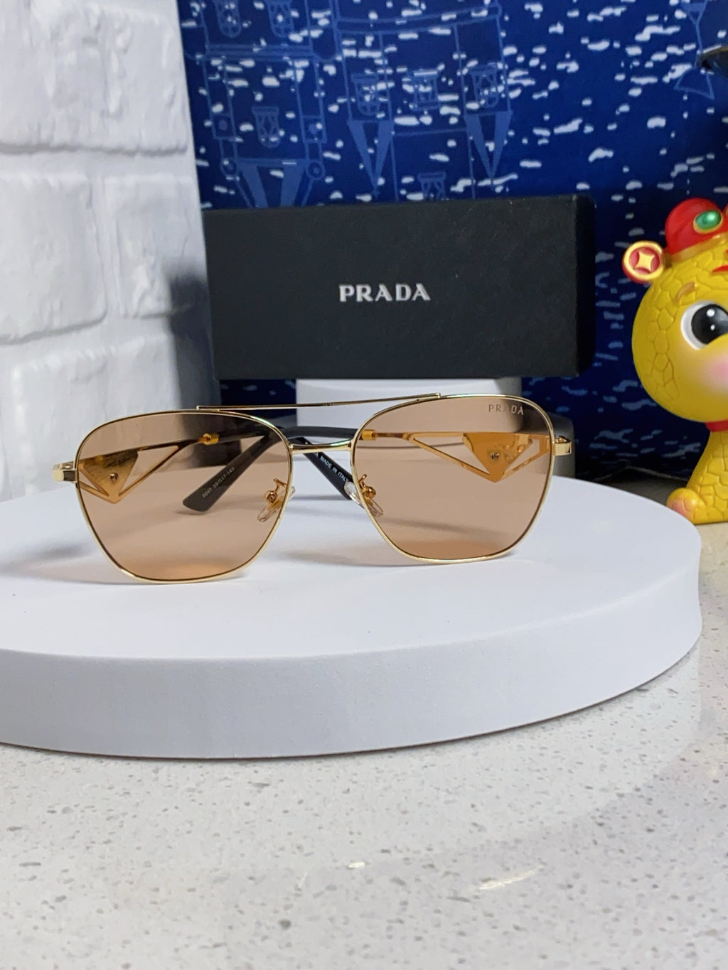 Prada Metal Fashion Gold Lens Sunglasses for Men & Women - detail image 2