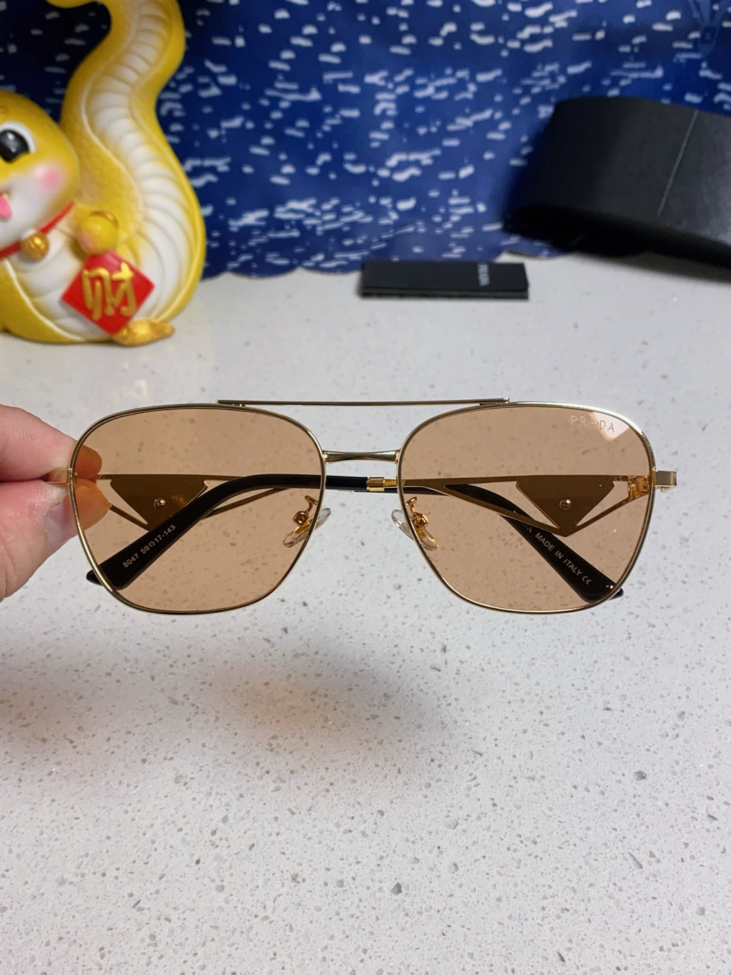Prada Metal Fashion Gold Lens Sunglasses for Men & Women - detail image 4