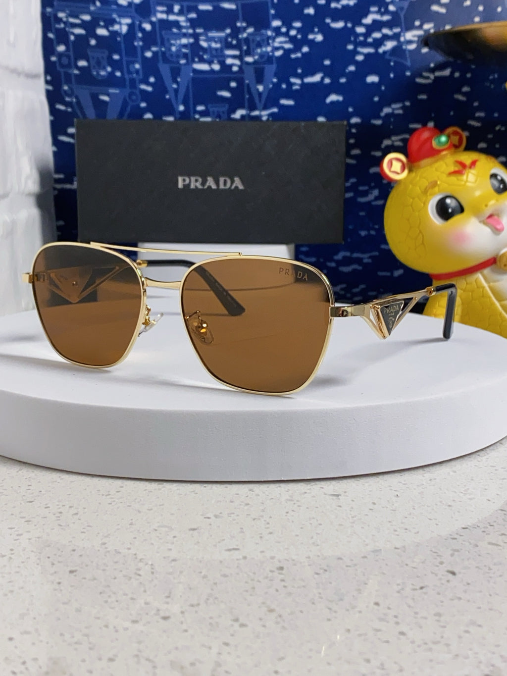 Prada Metal Fashion Black Lens Sunglasses for Men & Women - 382727