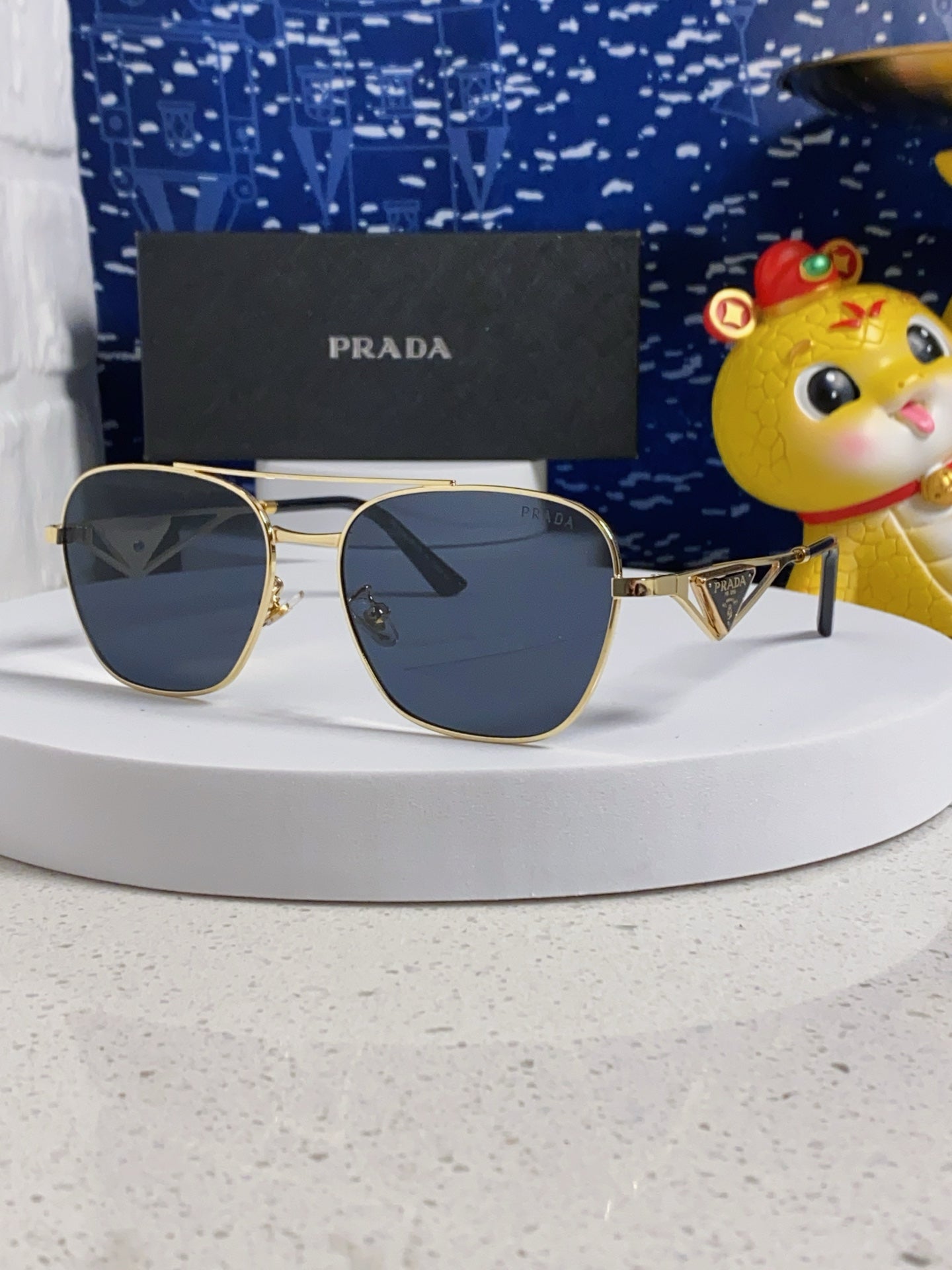 Prada Metal Fashion Blue Lens Sunglasses for Men & Women - 382728