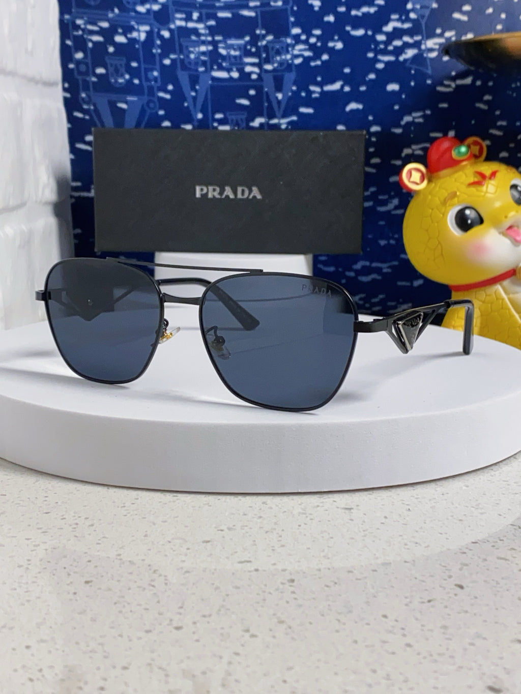 Prada Metal Fashion Blue Lens Sunglasses for Men & Women - 382729