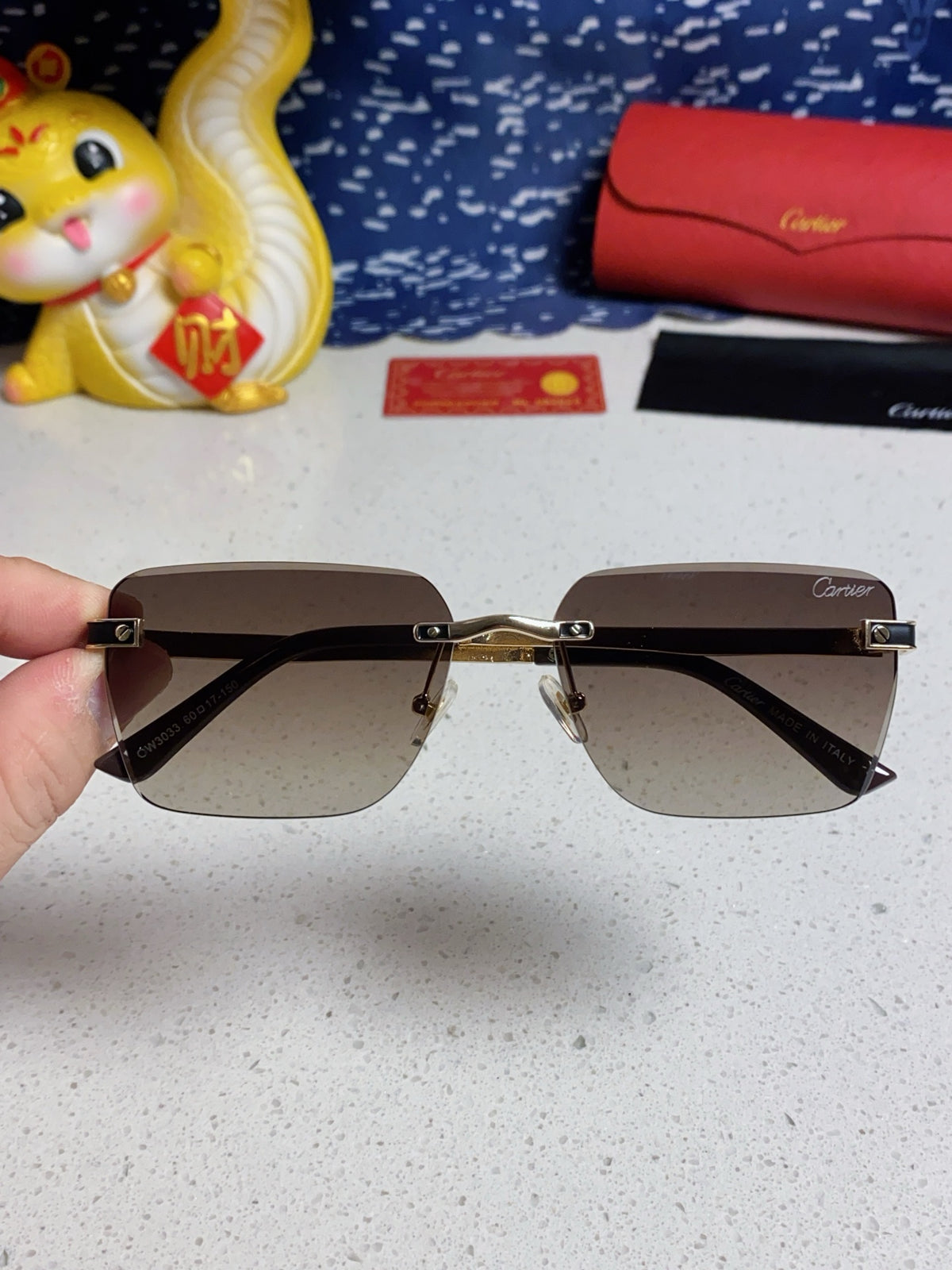 Cartier Lightweight Rimless Silver Lens Sunglasses for Men & Women - 432303 - detail image 4