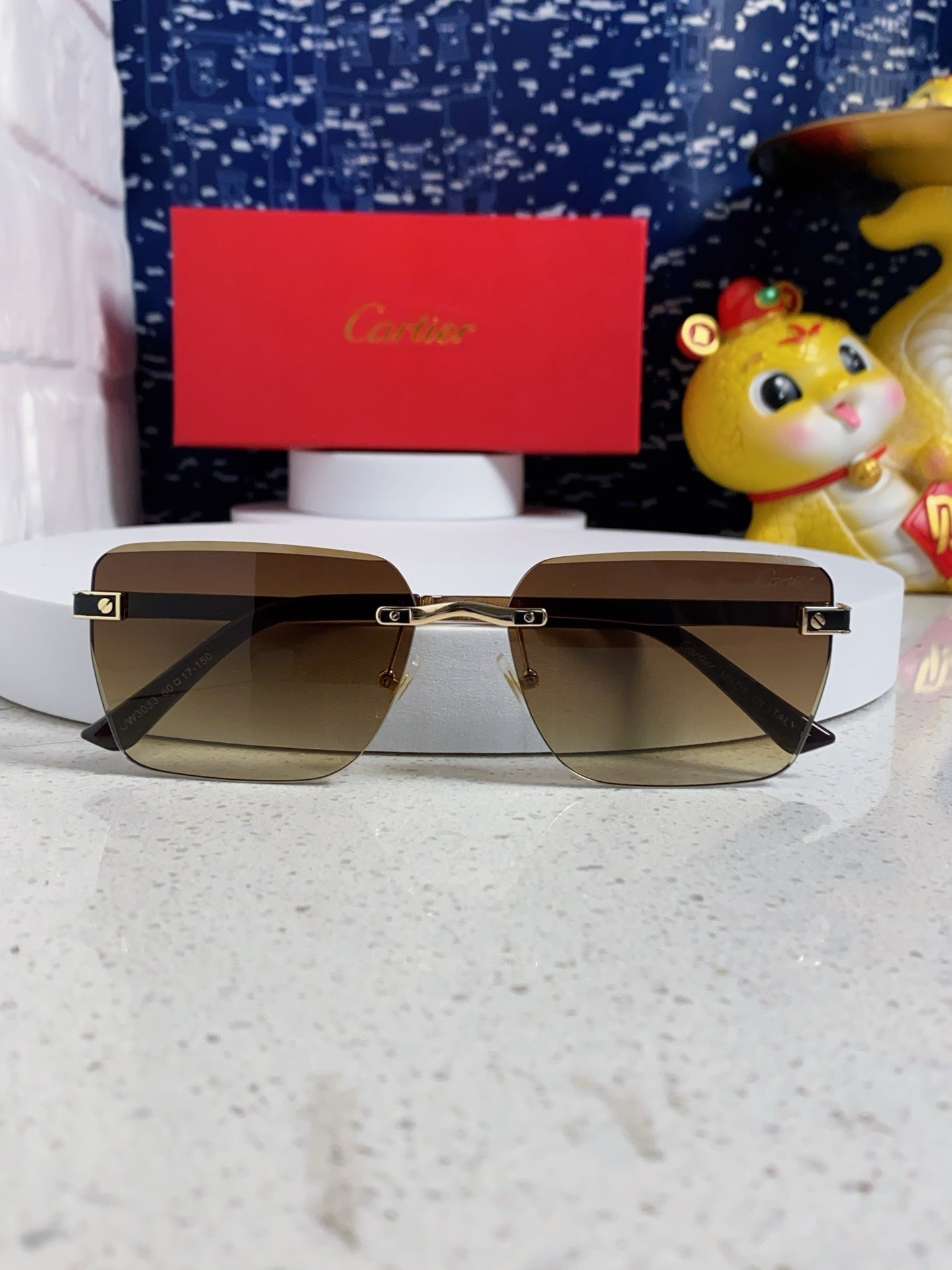 Cartier Lightweight Rimless Brown Lens Sunglasses for Men & Women - 487321 - detail image 9