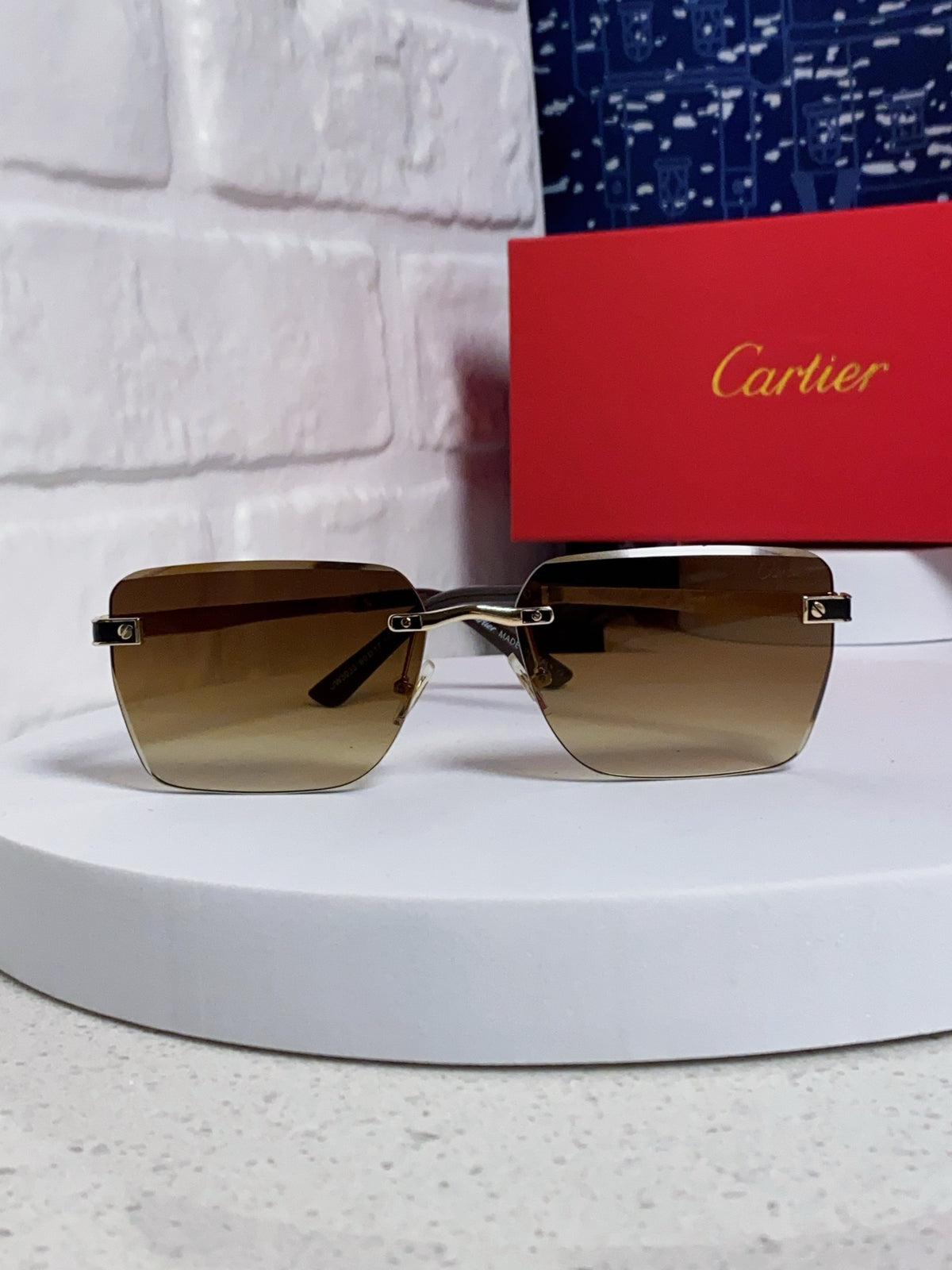 Cartier Lightweight Rimless Brown Lens Sunglasses for Men & Women - 432304 - detail image 2