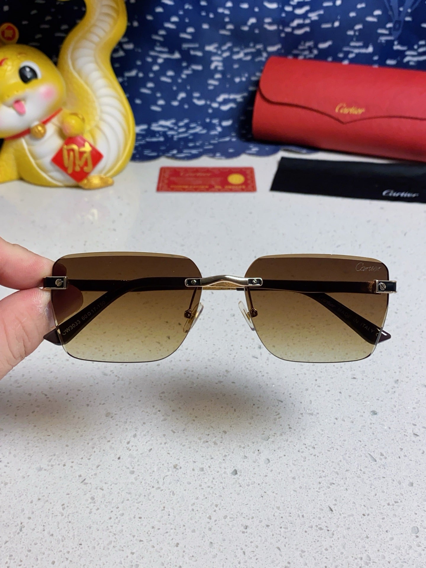 Cartier Lightweight Rimless Brown Lens Sunglasses for Men & Women - 487321 - detail image 4