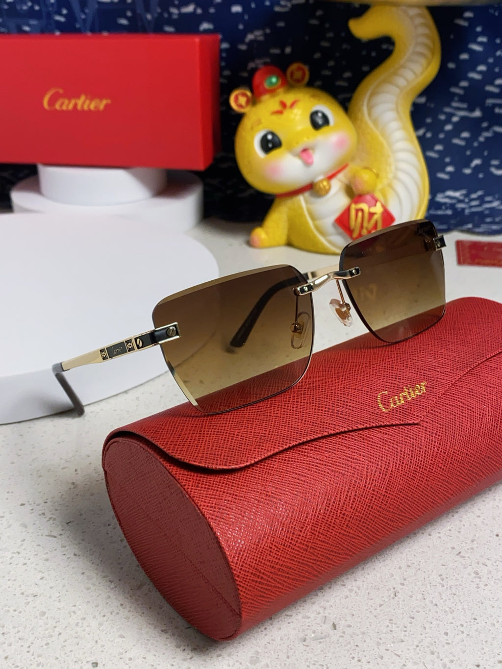 Cartier Lightweight Rimless Brown Lens Sunglasses for Men & Women - 487321 - detail image 10
