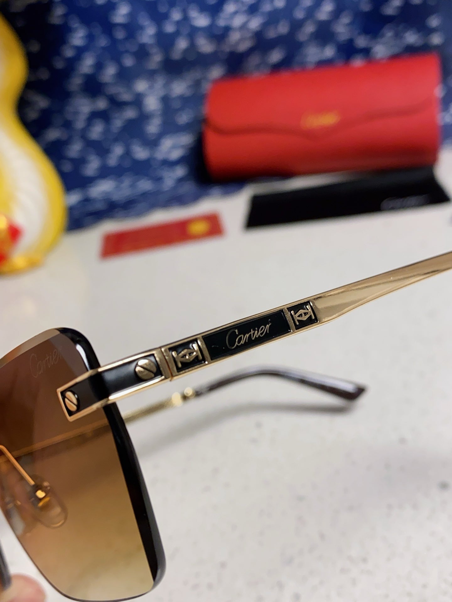 Cartier Lightweight Rimless Brown Lens Sunglasses for Men & Women - 487321 - detail image 7