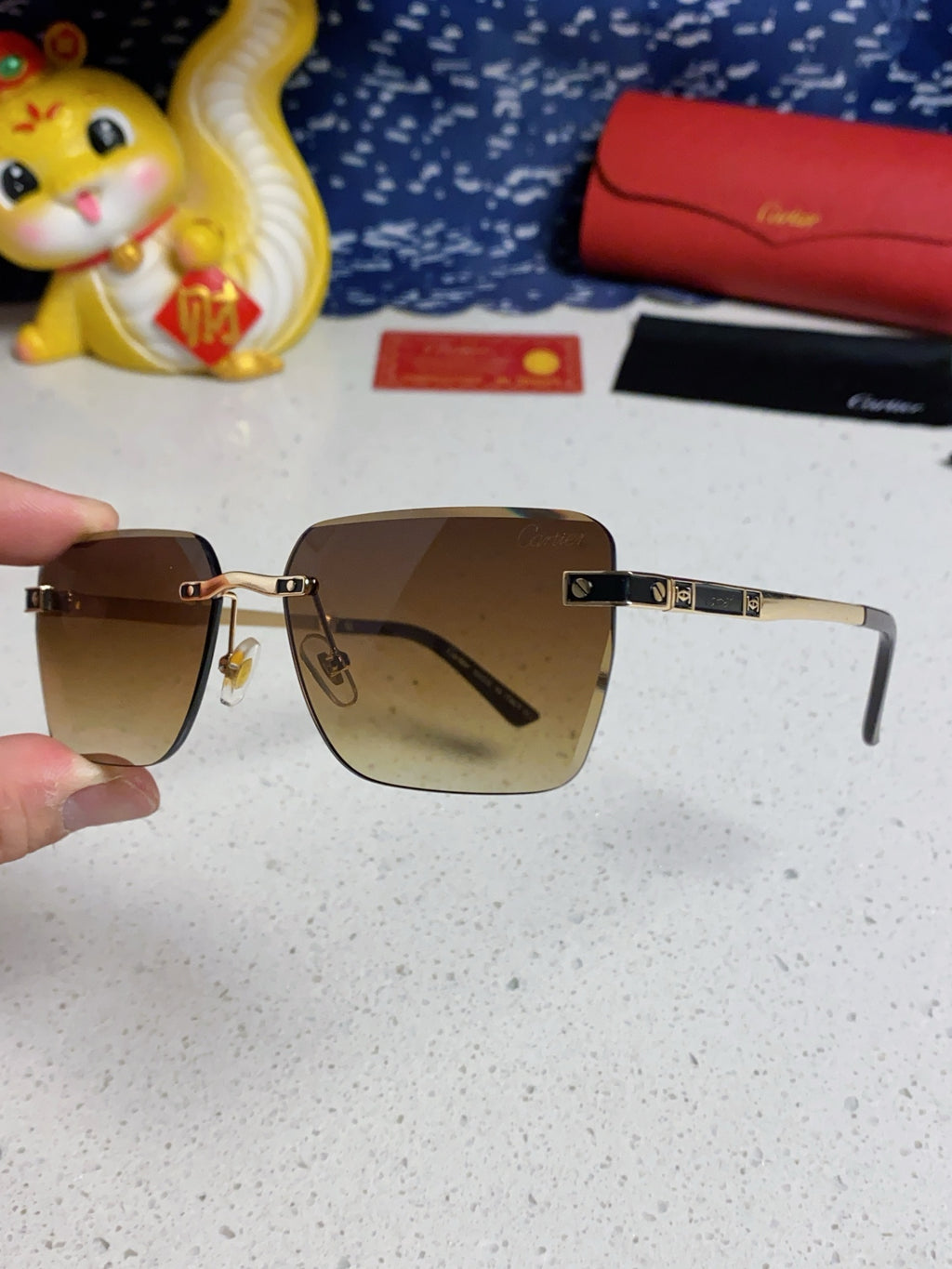 Cartier Lightweight Rimless Brown Lens Sunglasses for Men & Women - 432304 - detail image 6