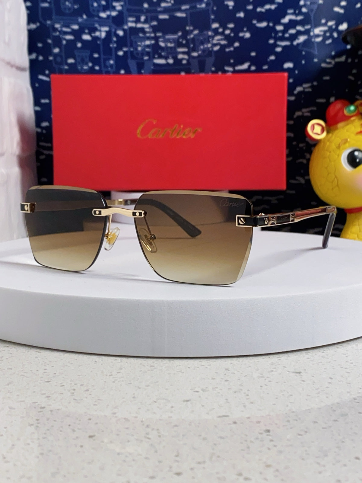 Cartier Lightweight Rimless Brown Lens Sunglasses for Men & Women - 487321