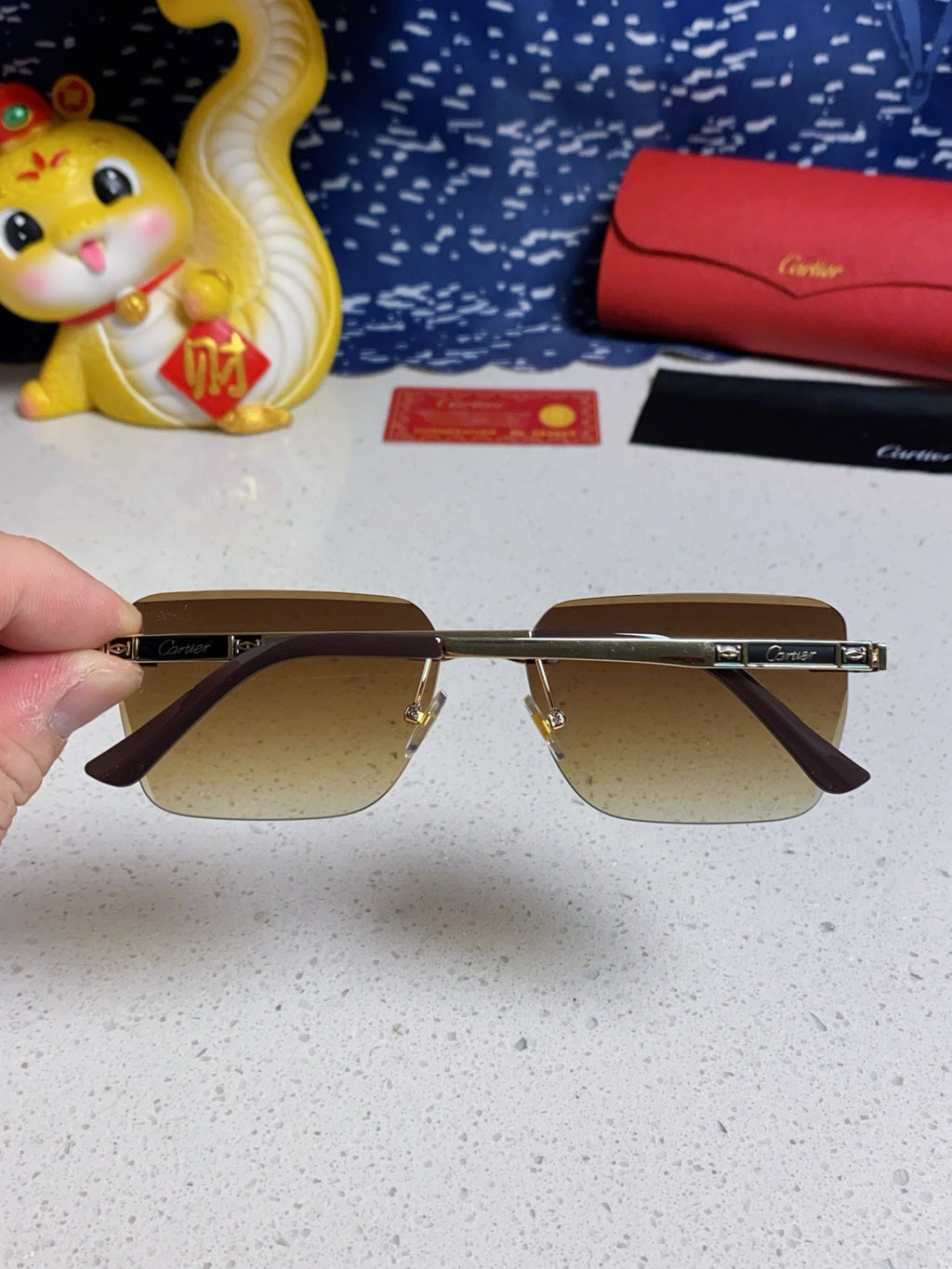 Cartier Lightweight Rimless Brown Lens Sunglasses for Men & Women - 487321 - detail image 5