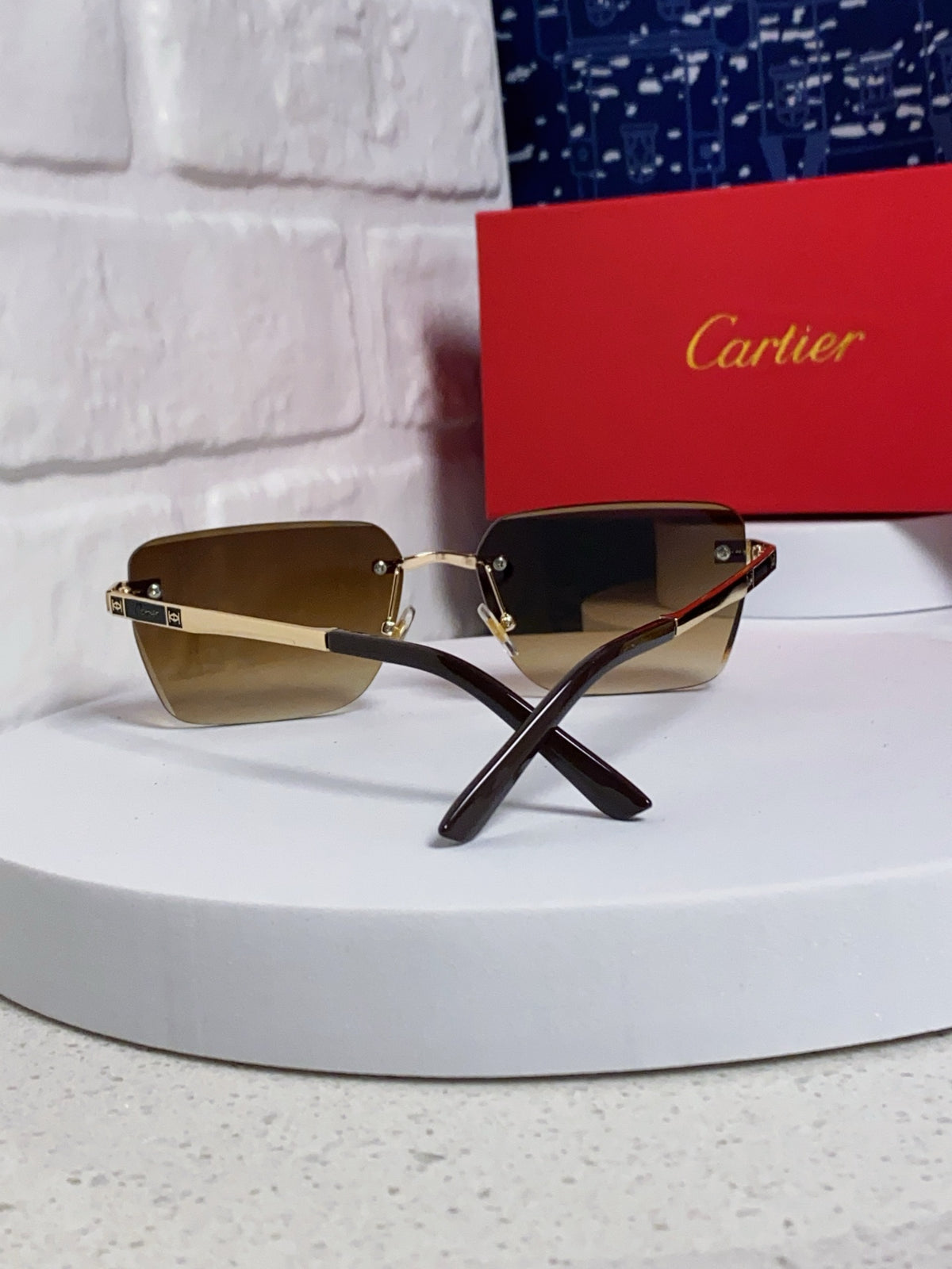 Cartier Lightweight Rimless Brown Lens Sunglasses for Men & Women - 487321 - detail image 3
