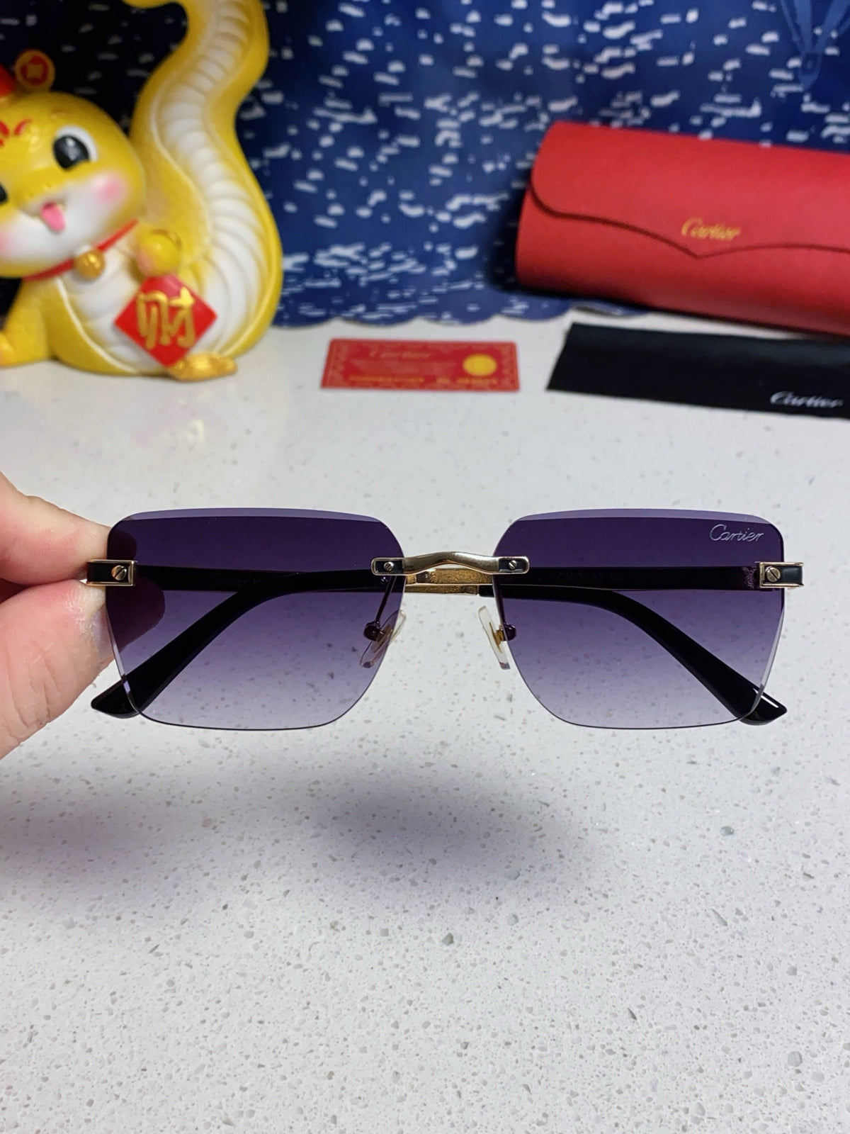 Cartier Lightweight Rimless Silver Lens Sunglasses for Men & Women - 487322 - detail image 4