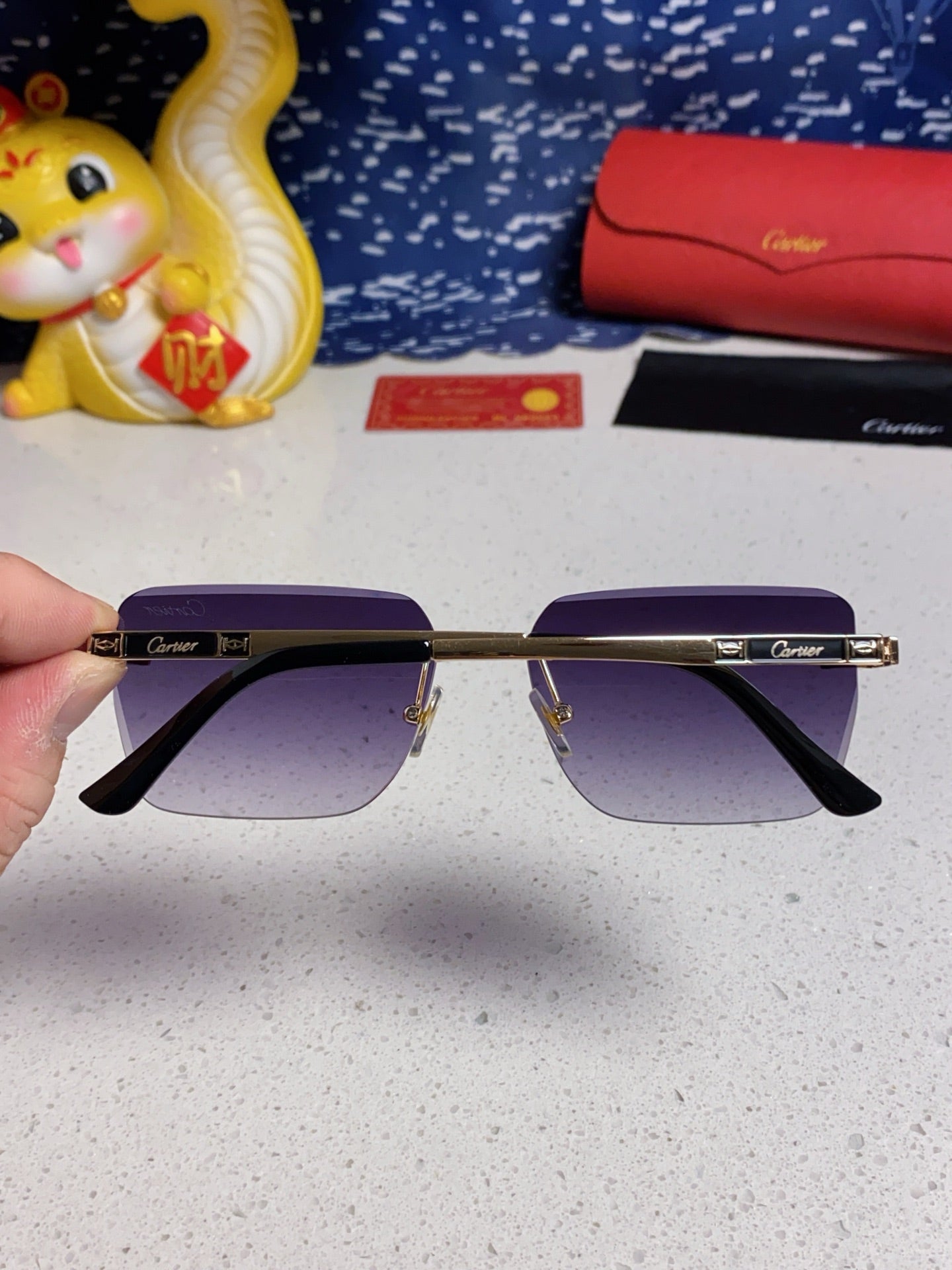 Cartier Lightweight Rimless Silver Lens Sunglasses for Men & Women - 487322 - detail image 5
