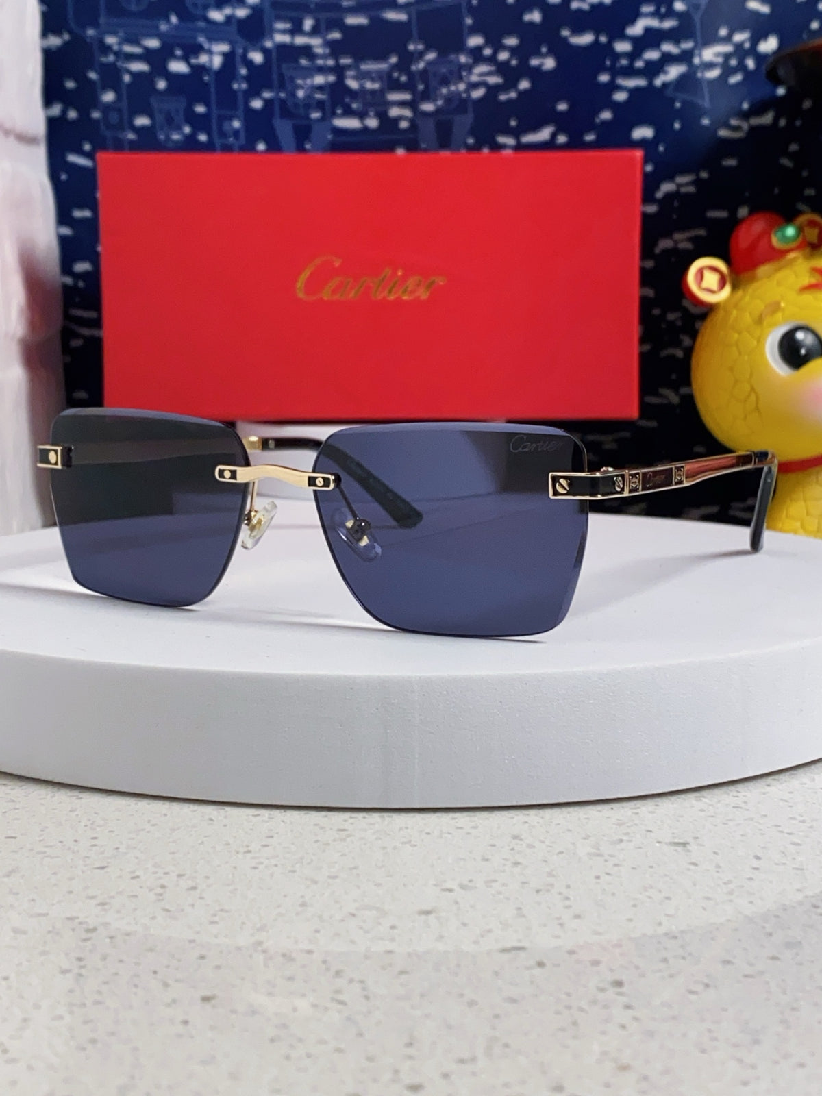Cartier Lightweight Rimless Blue Lens Sunglasses for Men & Women - 432306