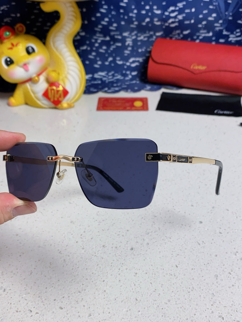 Cartier Lightweight Rimless Blue Lens Sunglasses for Men & Women - 432306 - detail image 6