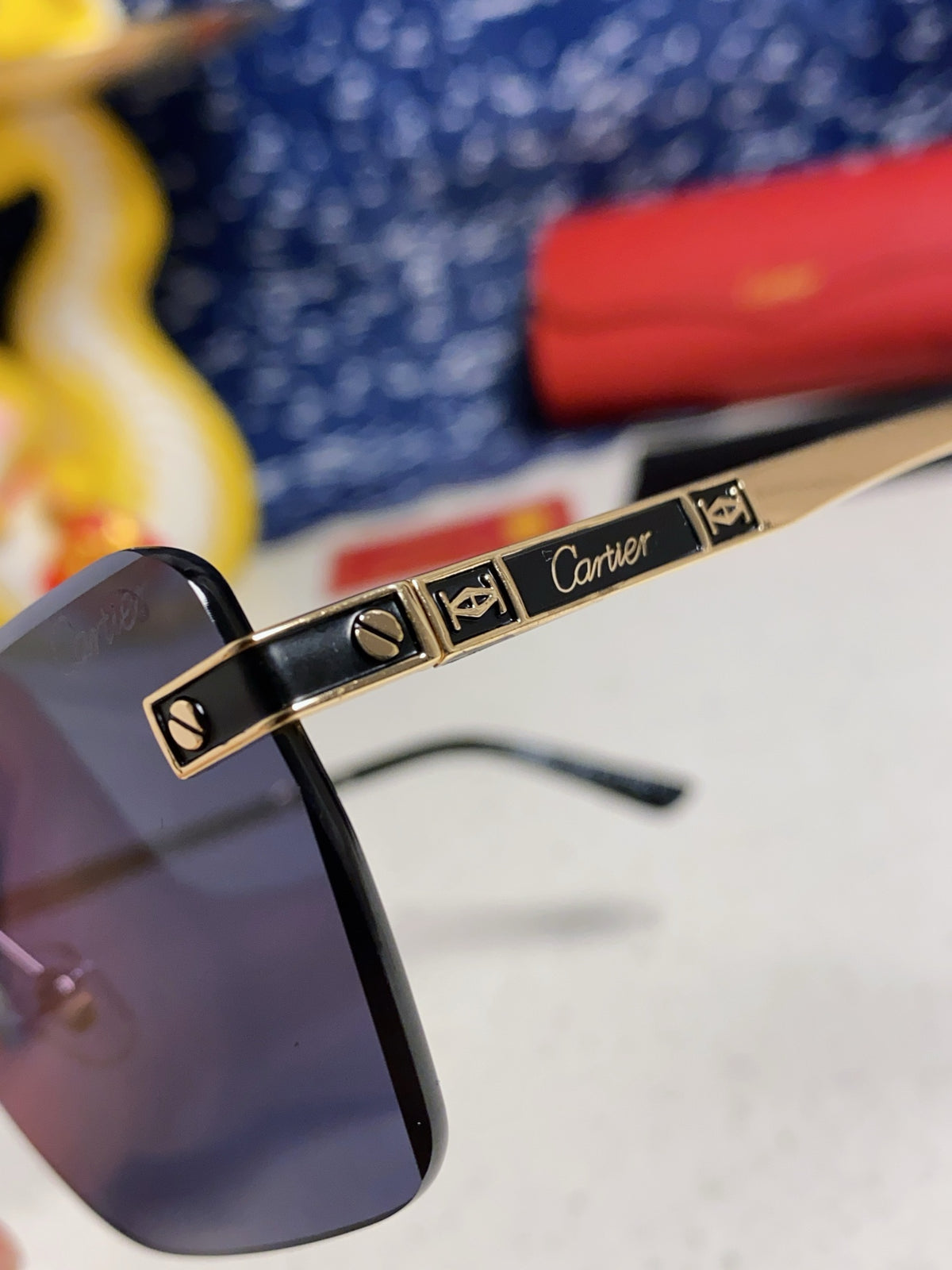 Cartier Lightweight Rimless Blue Lens Sunglasses for Men & Women - 487323 - detail image 7