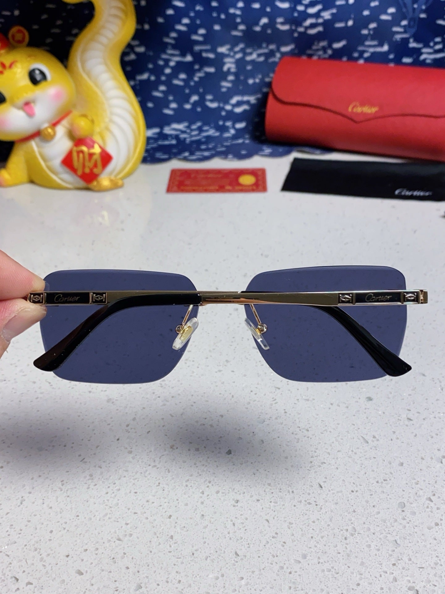 Cartier Lightweight Rimless Blue Lens Sunglasses for Men & Women - 487323 - detail image 5