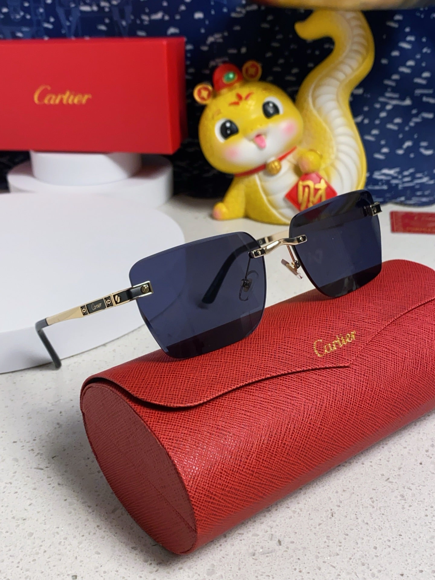 Cartier Lightweight Rimless Blue Lens Sunglasses for Men & Women - 432306 - detail image 10