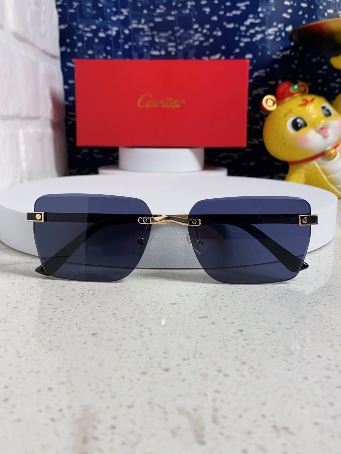 Cartier Lightweight Rimless Blue Lens Sunglasses for Men & Women - 487323 - detail image 9