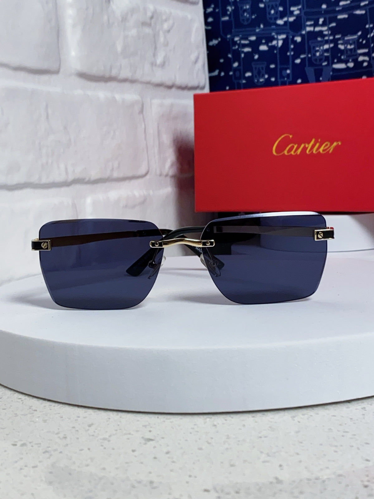 Cartier Lightweight Rimless Blue Lens Sunglasses for Men & Women - 432306 - detail image 2