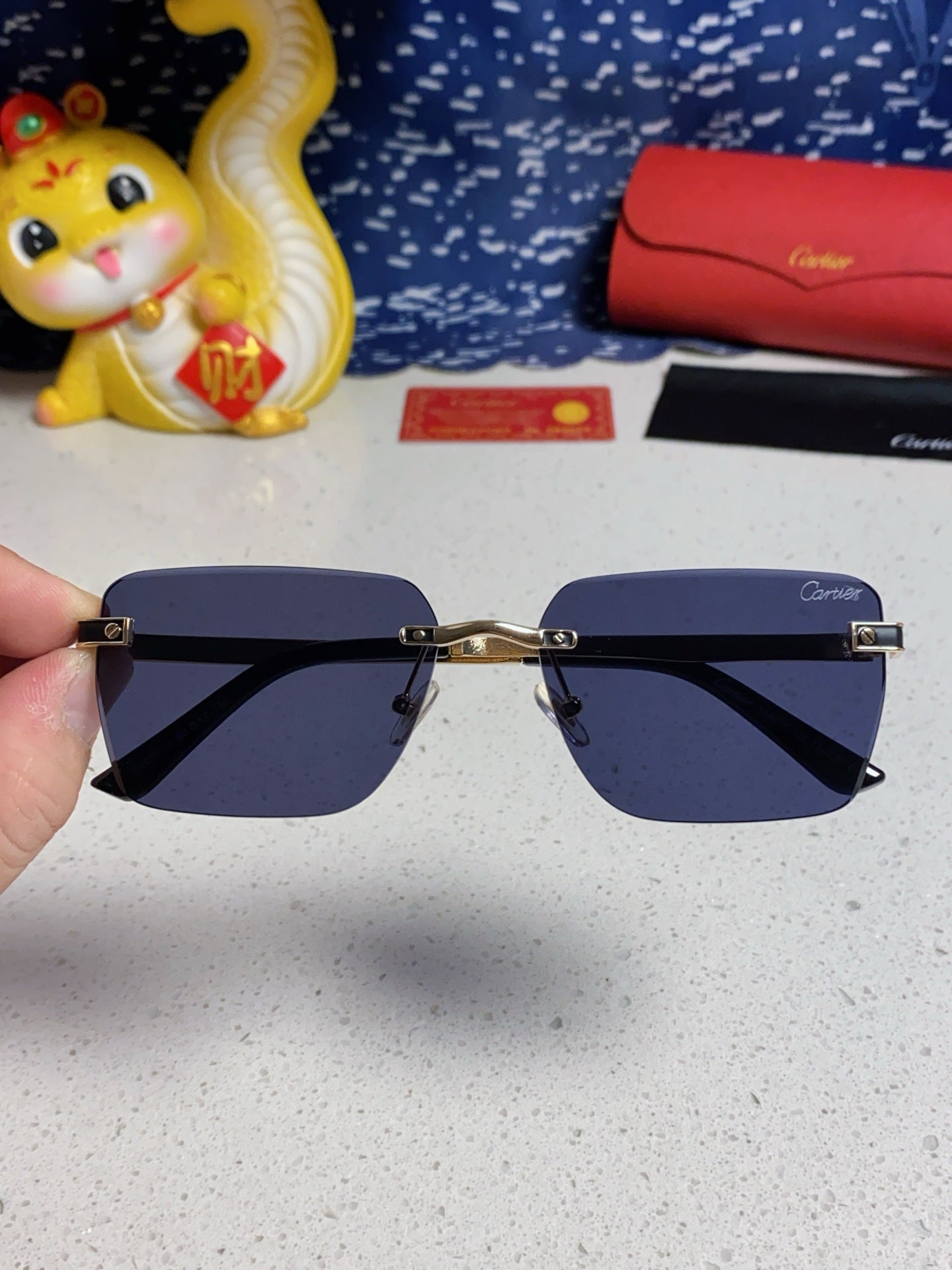 Cartier Lightweight Rimless Blue Lens Sunglasses for Men & Women - 432306 - detail image 4