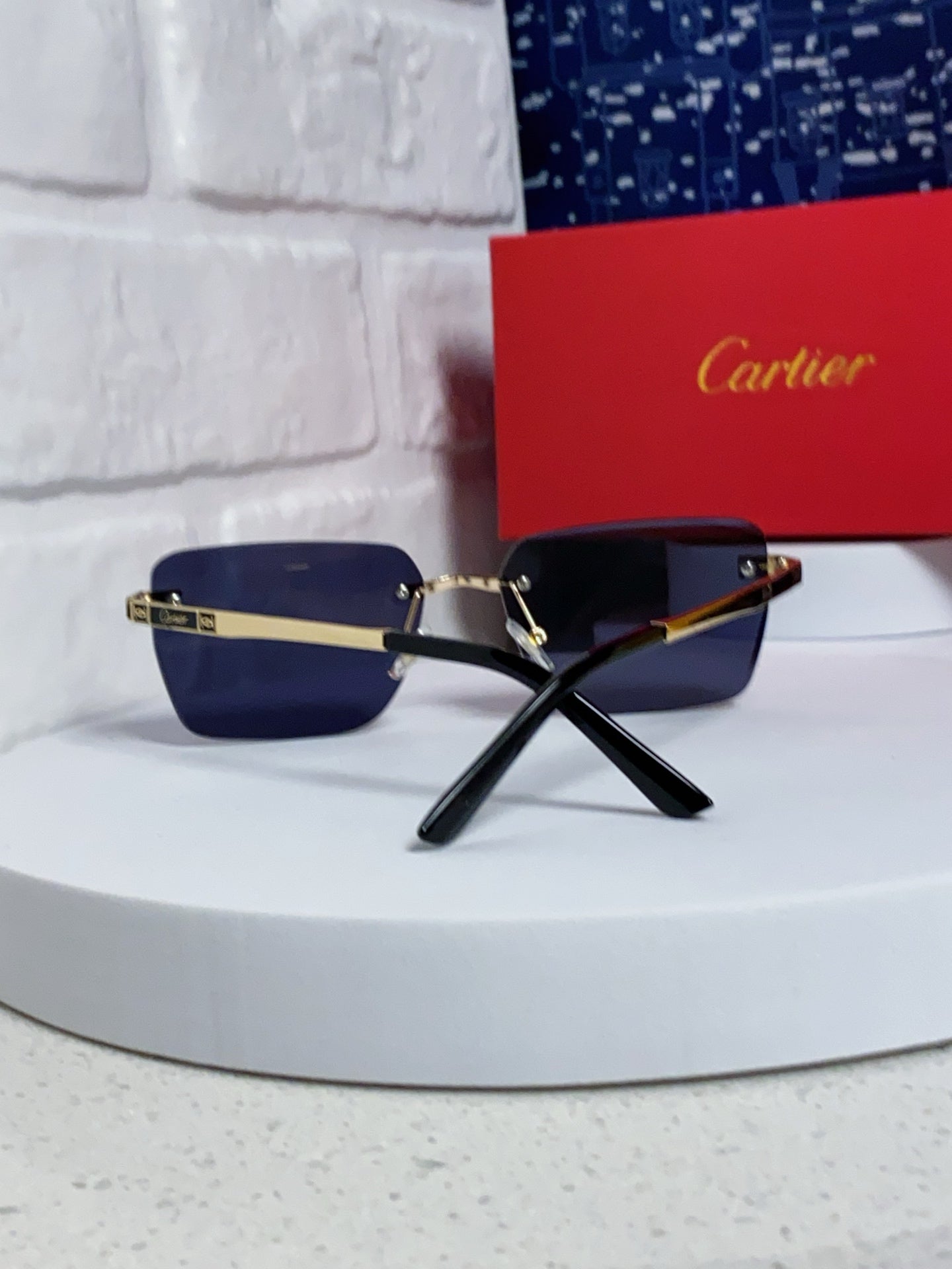 Cartier Lightweight Rimless Blue Lens Sunglasses for Men & Women - 432306 - detail image 3