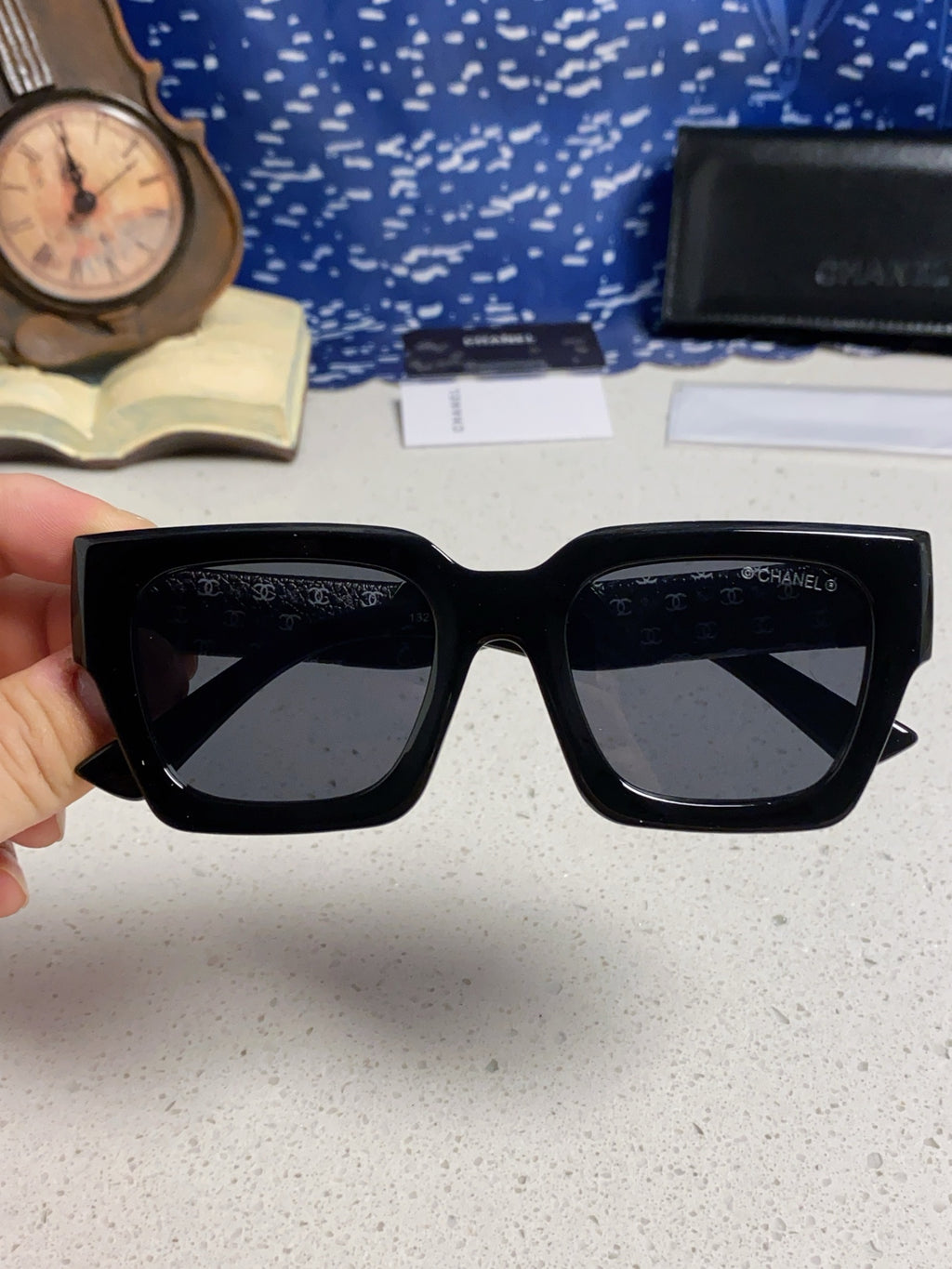 Chanel Polarized Square Gray Lens Sunglasses for Women - 158345 - detail image 4