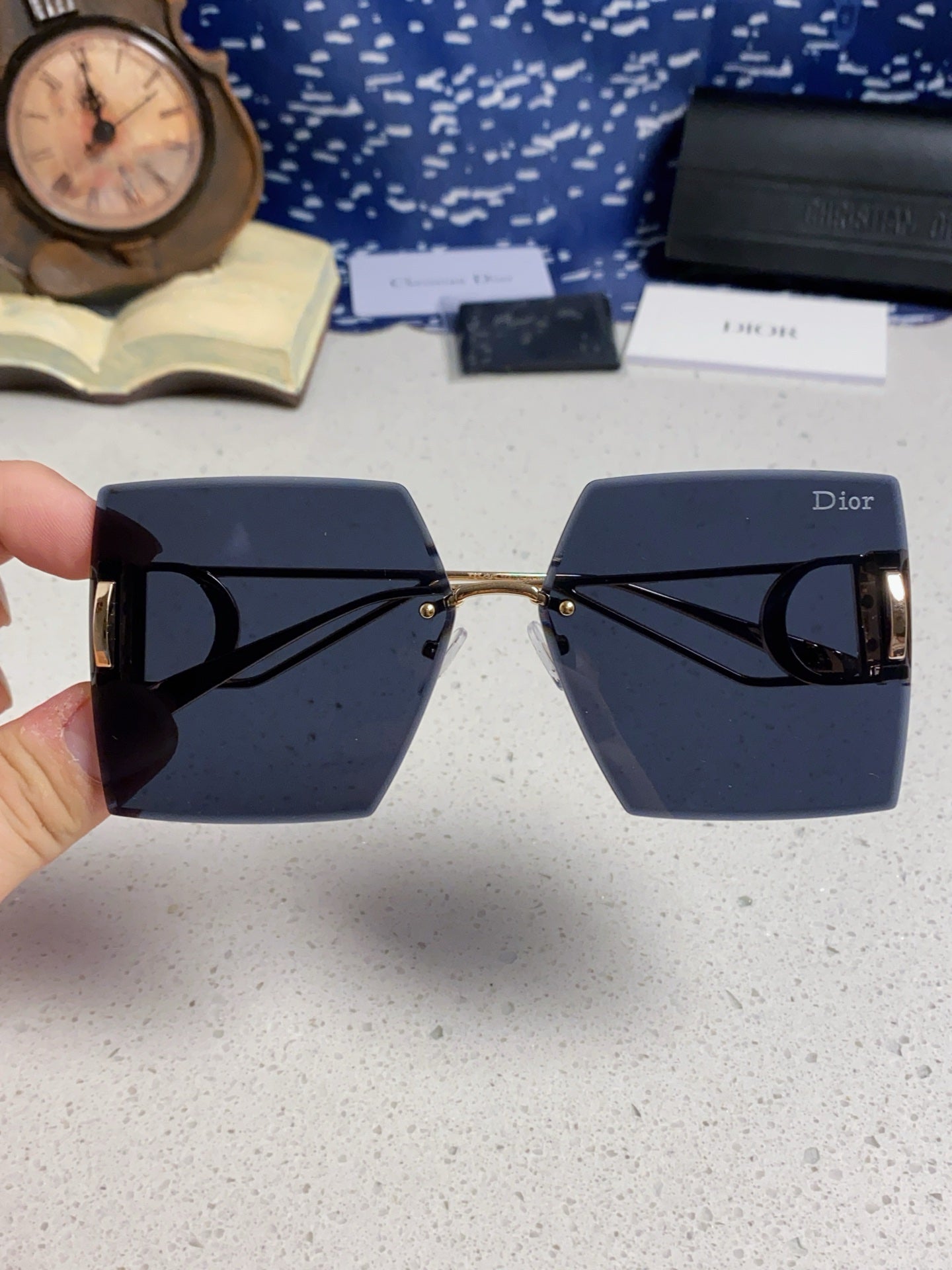 Dior 30MONTAIGNE Lightweight Rimless Blue Lens Sunglasses for Men & W - 415362 - detail image 4