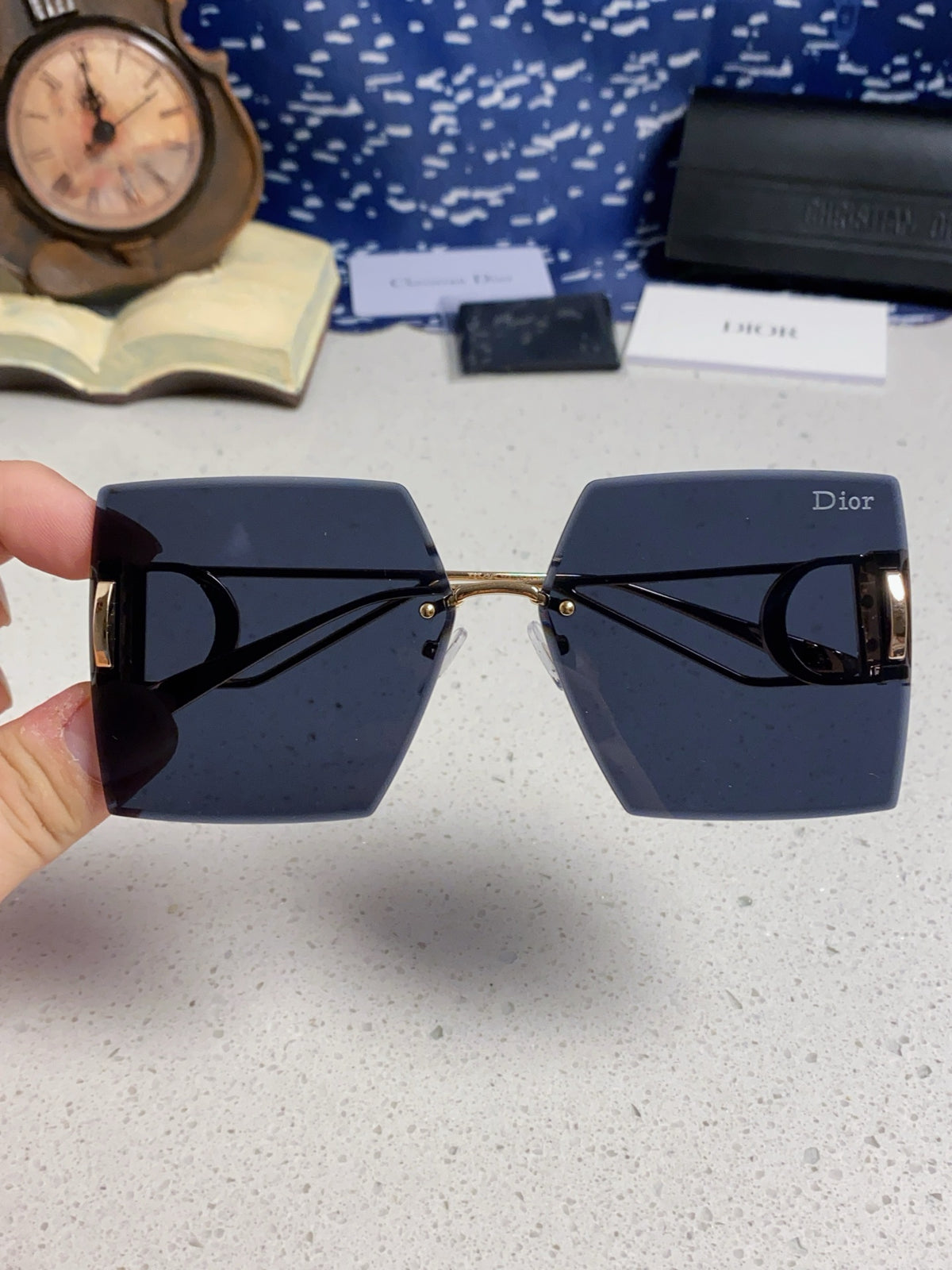 Dior 30MONTAIGNE Lightweight Rimless Blue Lens Sunglasses for Men & W - 867126 - detail image 4