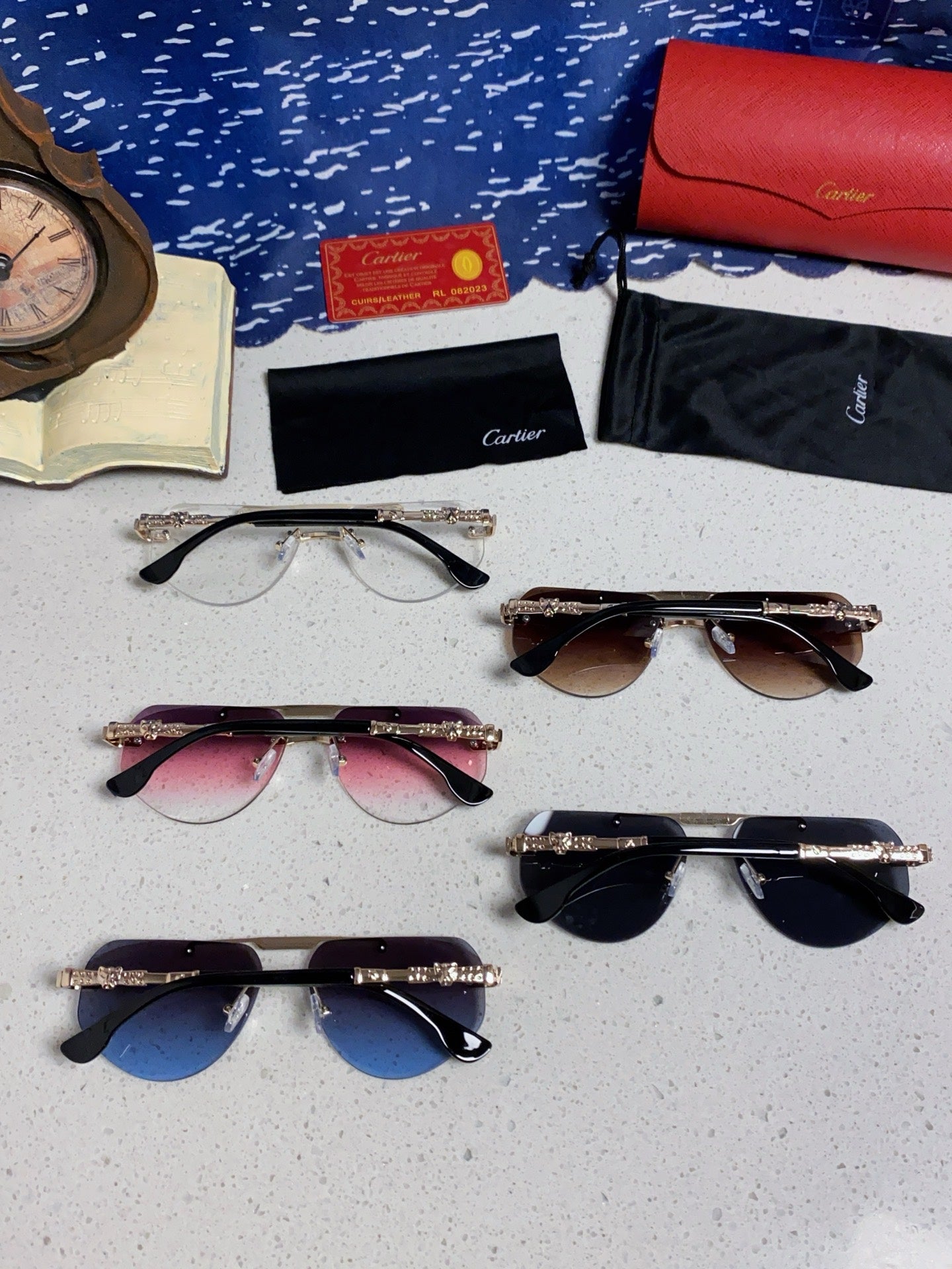 Cartier Lightweight Metal Rimless Purple Lens Sunglasses for Men & Women - detail image 11